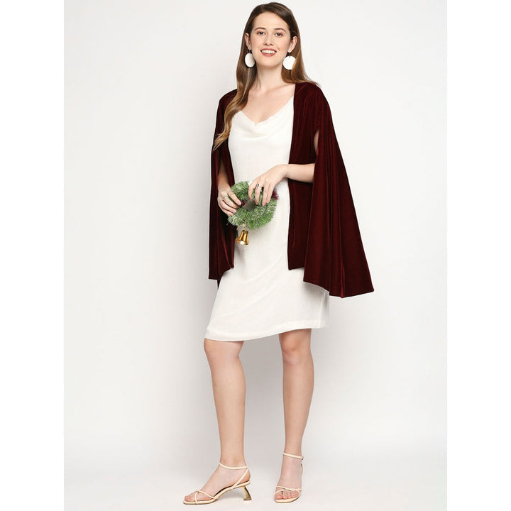 Monk & Mei Arzu-Sequin Dress And Cape-White And Maroon (Set Of 2)