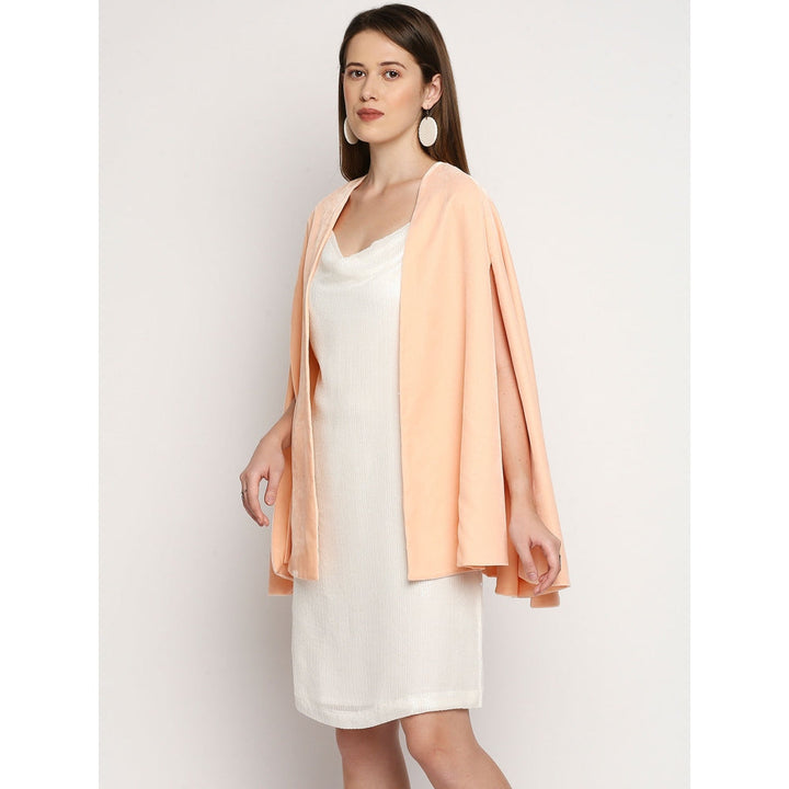 Monk & Mei Arzu-Sequin Dress And Cape-White And Peach (Set Of 2)