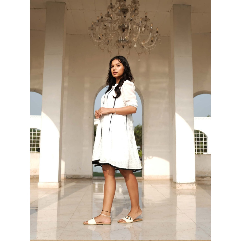 MONK & MEI Rukhsar Chikankari Anarkali Dress- White