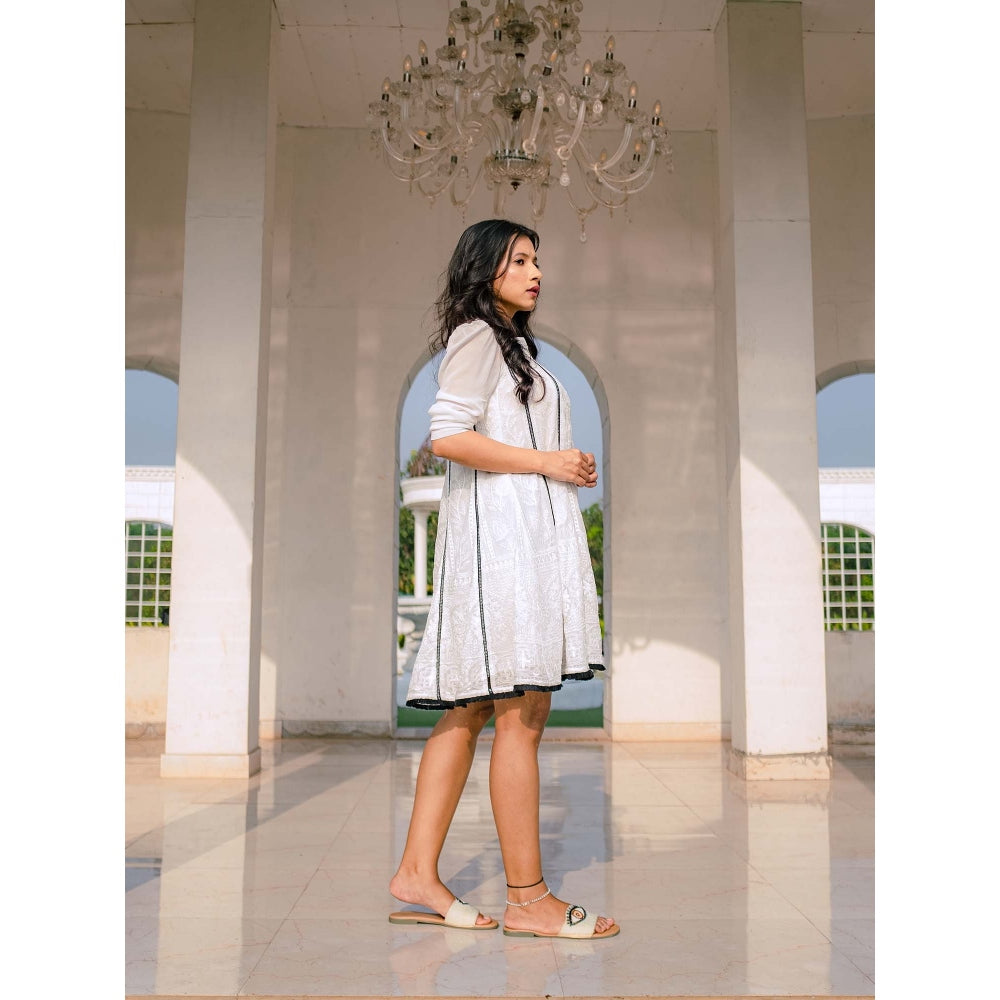 MONK & MEI Rukhsar Chikankari Anarkali Dress- White