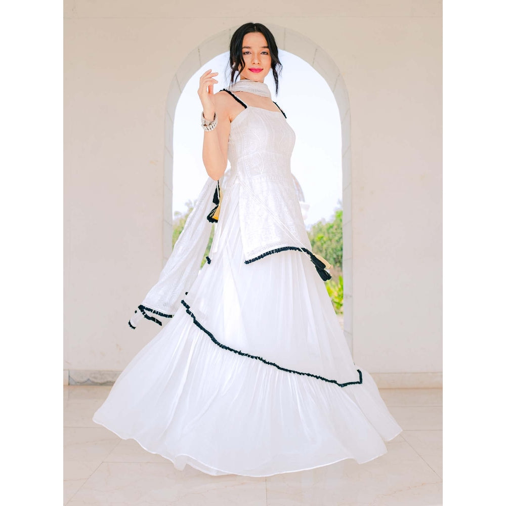 MONK & MEI Sharmila Chikankari Lehenga Skirt- White