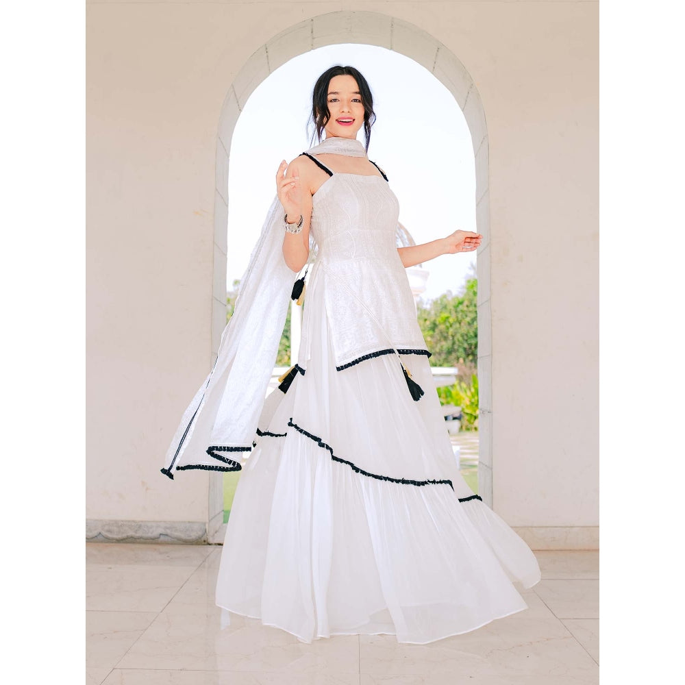 MONK & MEI Sharmila Chikankari Lehenga Skirt- White