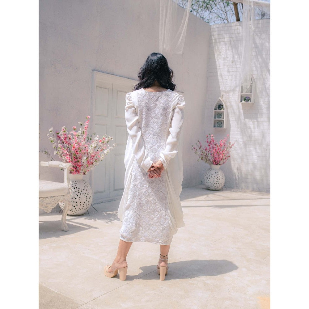 MONK & MEI Fatima Chikankari Cowl Dress- White