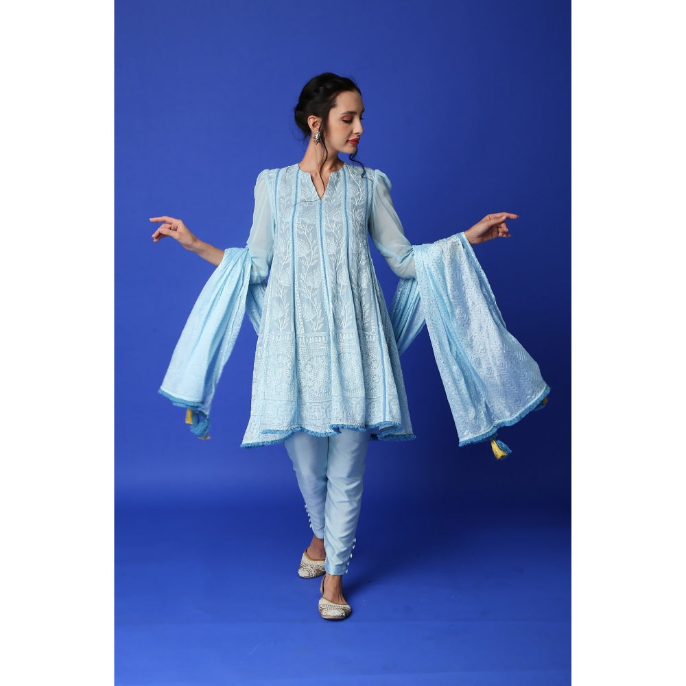 MONK & MEI Mumtaz Dupatta - Ice Blue Embellished Sequined (Free Size)