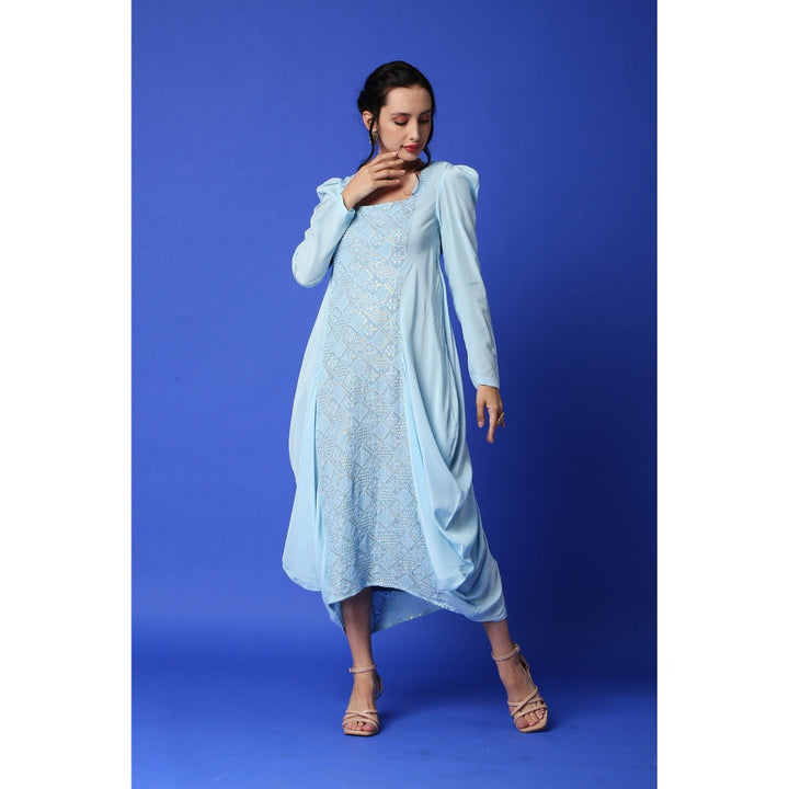 MONK & MEI Fatima Chikankari Cowl Dress - Ice Blue