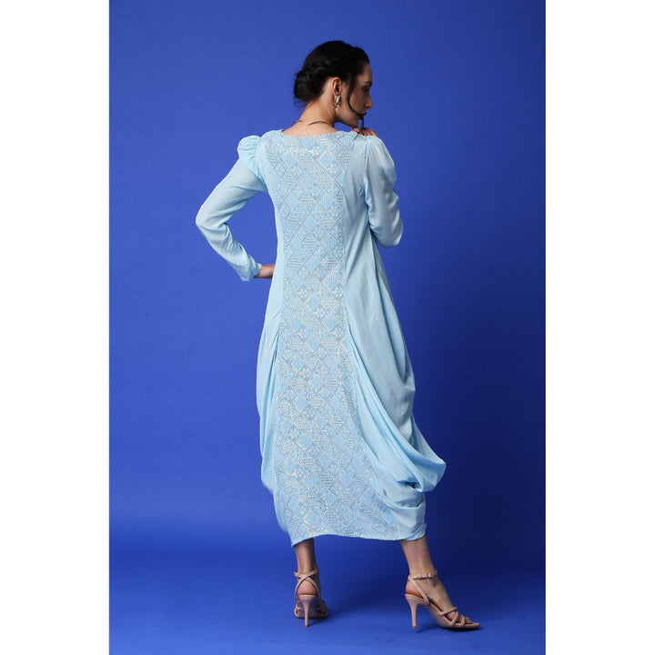 MONK & MEI Fatima Chikankari Cowl Dress - Ice Blue