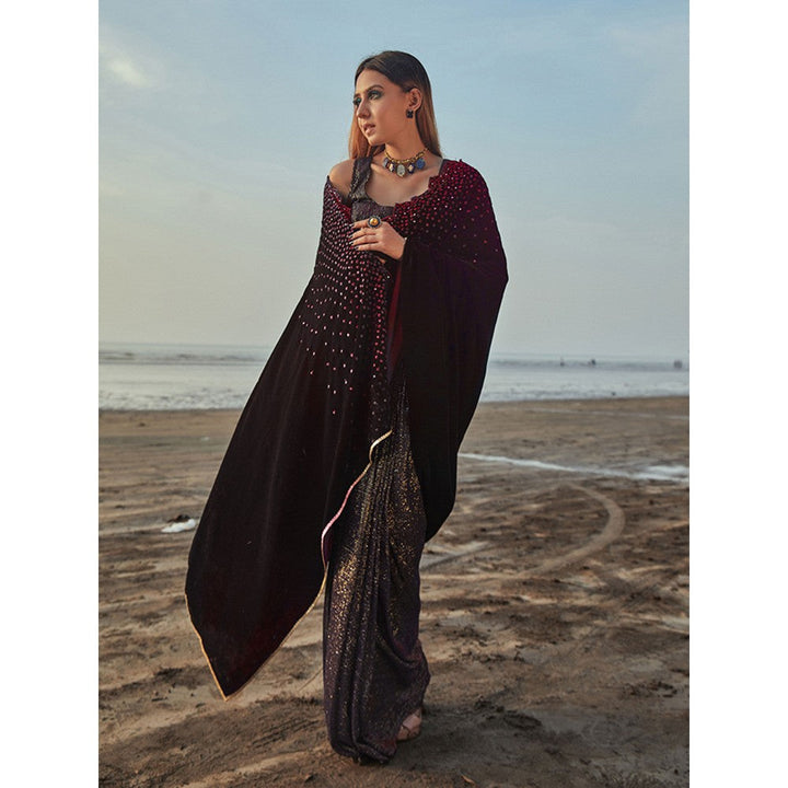 MONK & MEI Julie Saree and Blouse- Wine