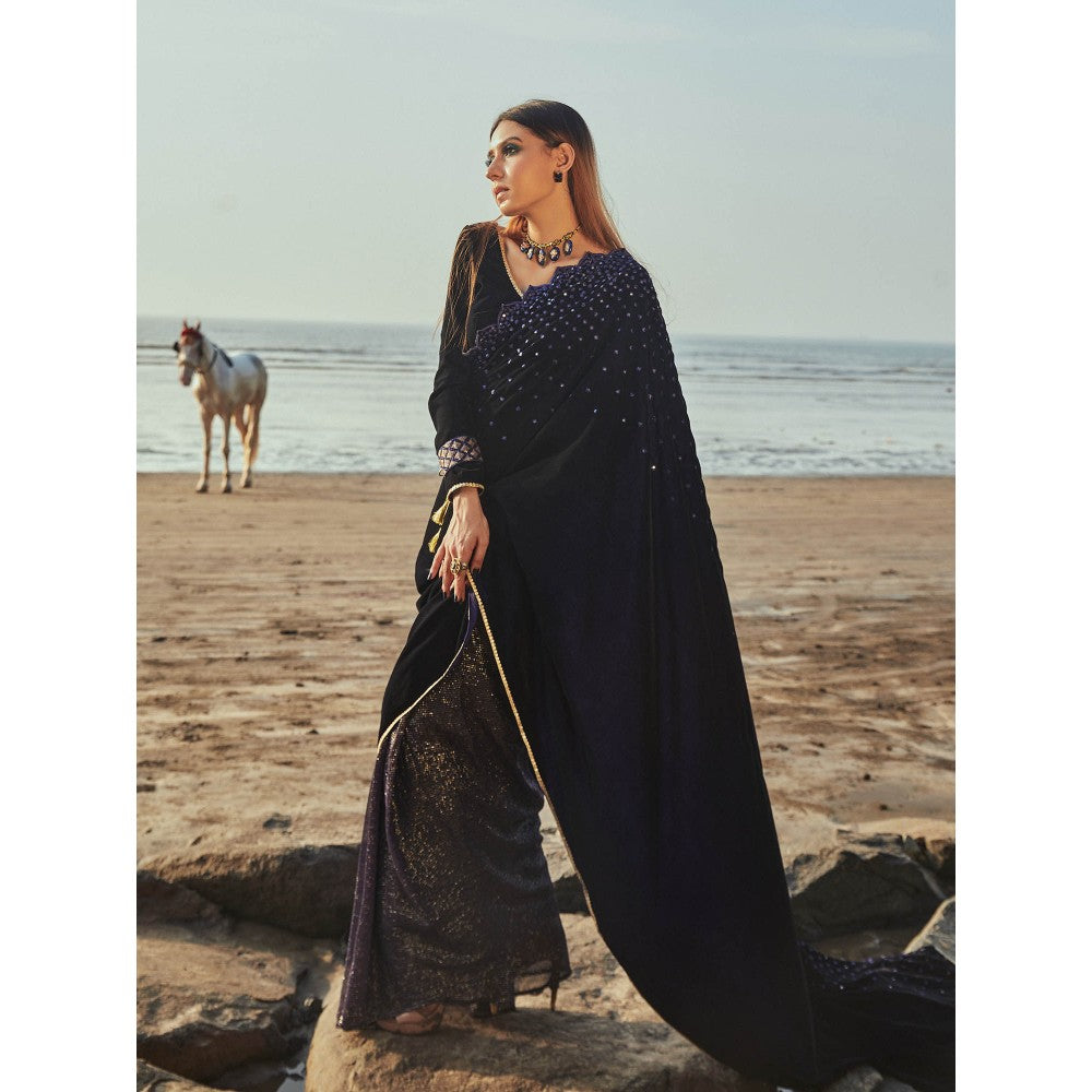 MONK & MEI Jane Blue Saree With Stitched Blouse