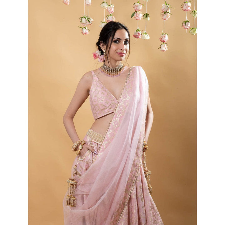 MONK & MEI Chandini Brocade Lehenga Blush Pink (Set of 3)
