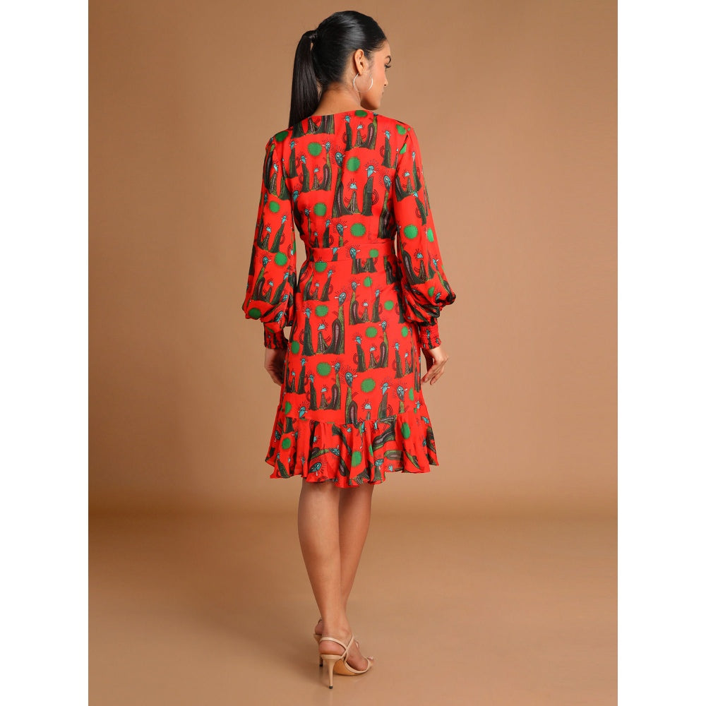 Masaba Red Pins & Needles Wrap Mini Dress