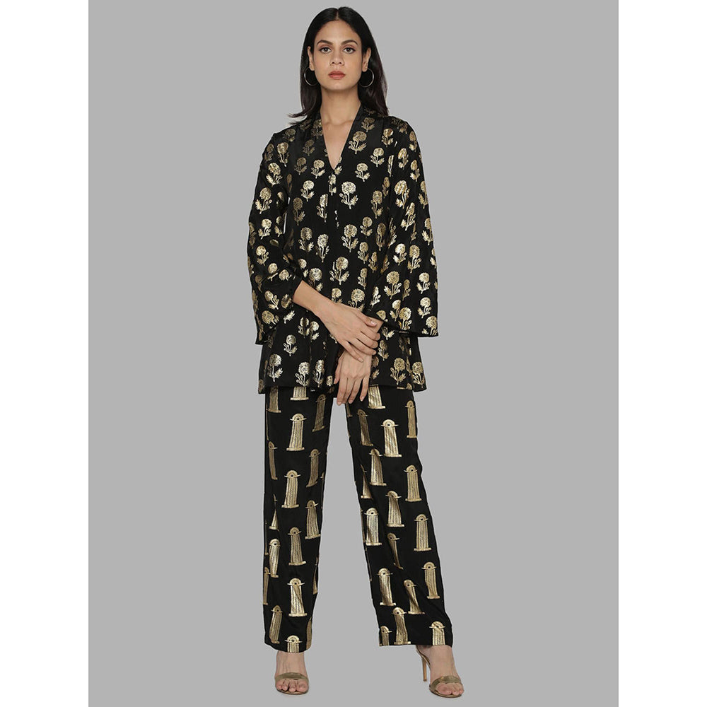 Masaba Black Floral Tunic With Palazzo (Set of 2)