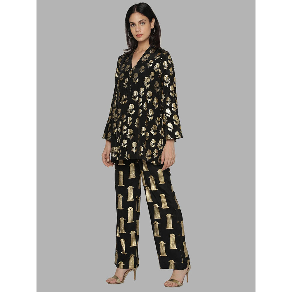 Masaba Black Floral Tunic With Palazzo (Set of 2)