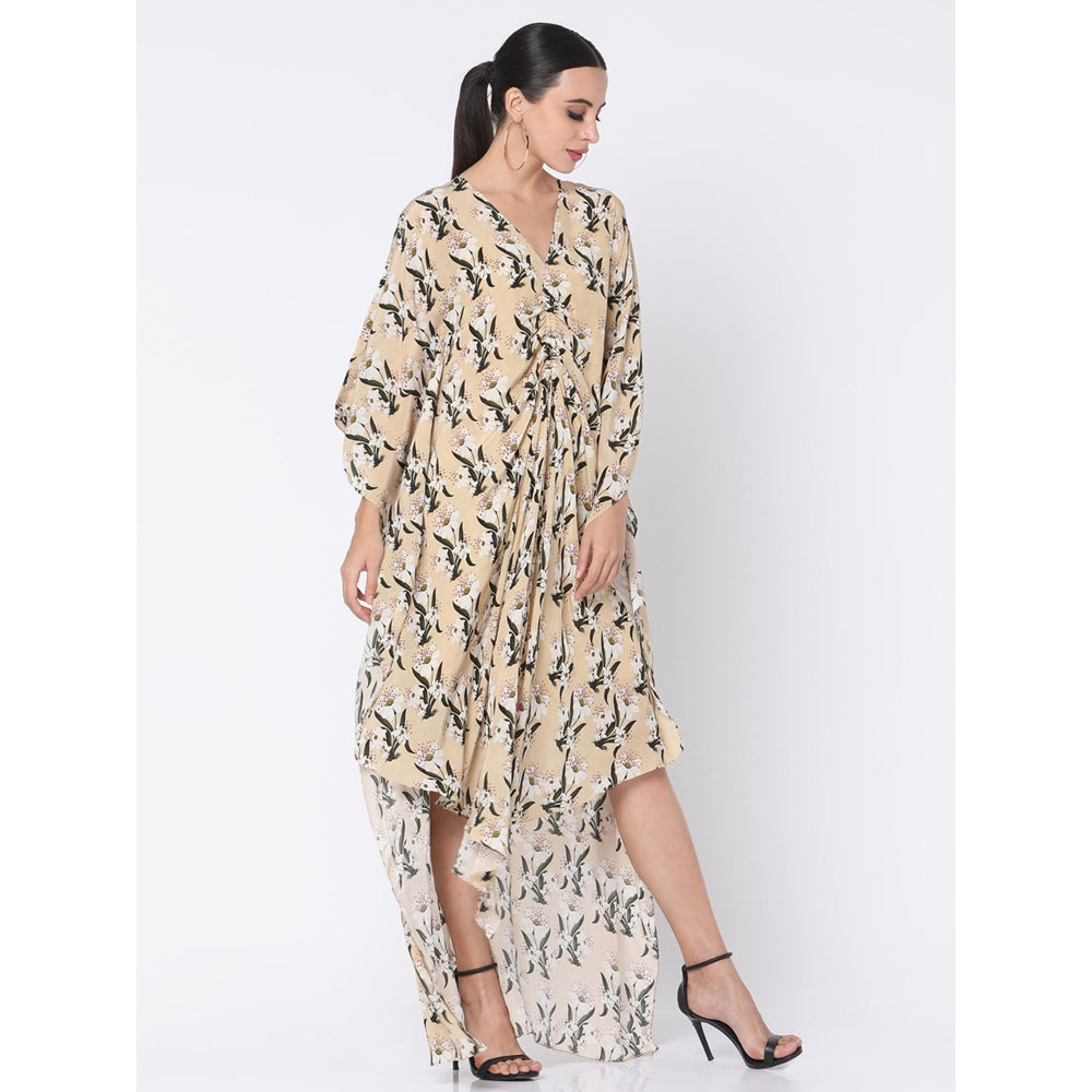 Masaba Ivory Pearl Bloomimg Flower With Pink Bud Cinched Kaftan
