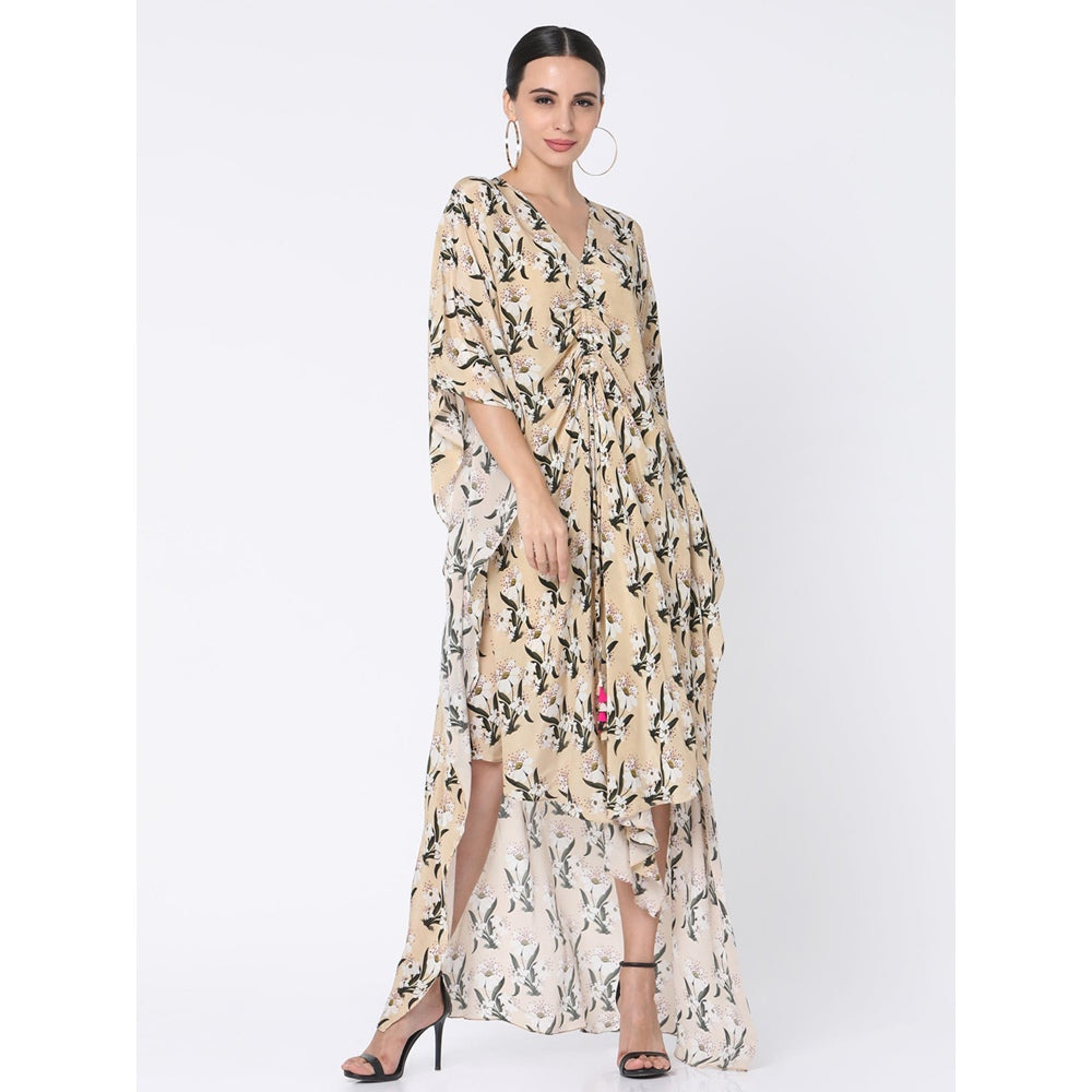 Masaba Ivory Pearl Bloomimg Flower With Pink Bud Cinched Kaftan