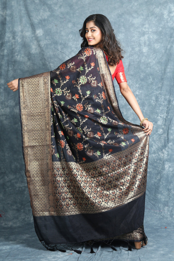 Black Matka Silk Soft Saree With Zari Work freeshipping - Charukriti