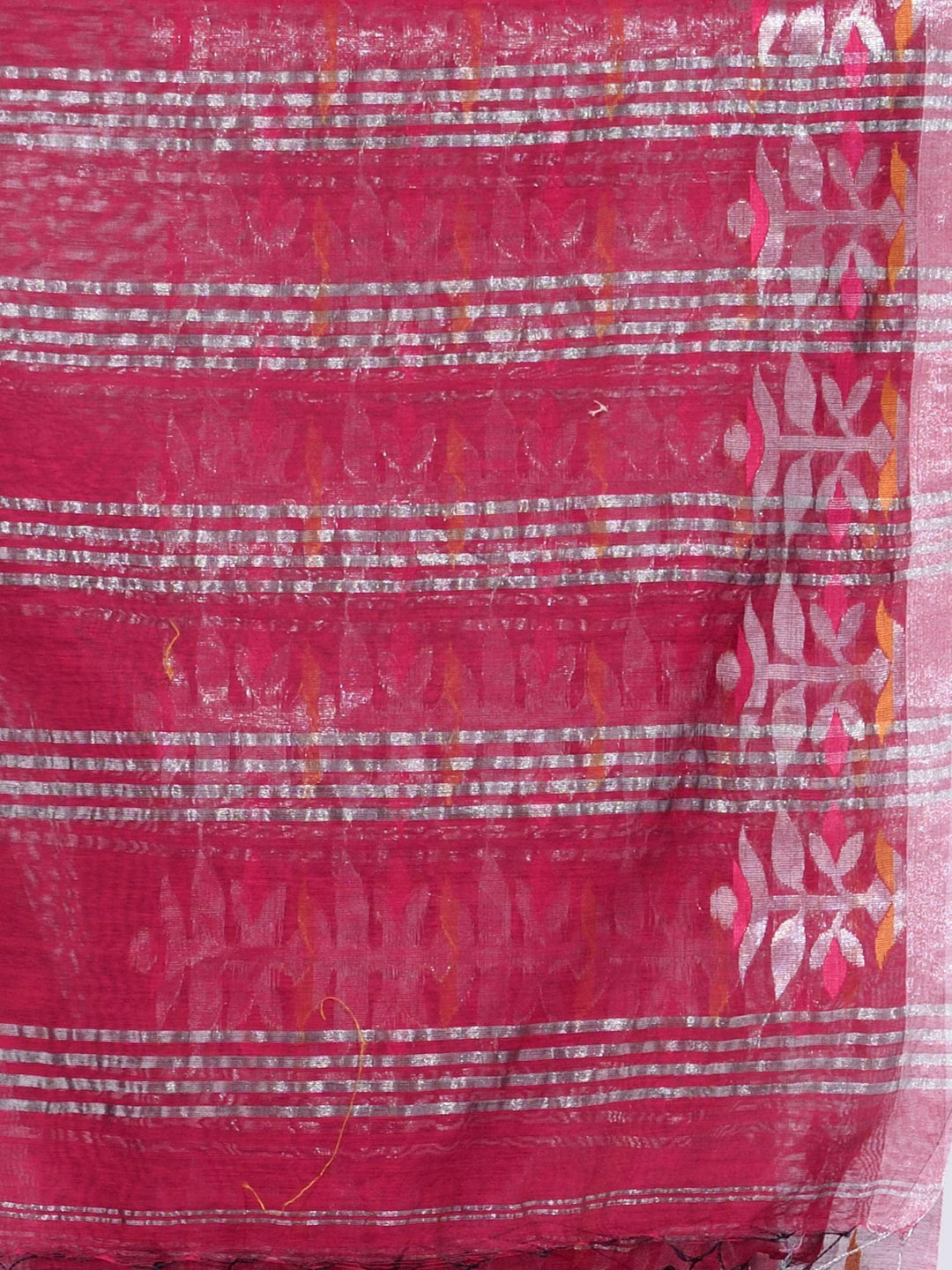 CHARUKRITI Pink Blended Cotton Handwoven Saree with Nakshi Border with Unstitched Blouse