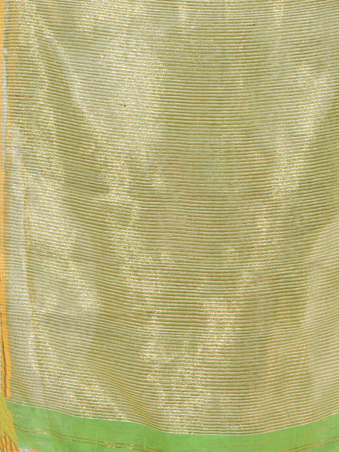 CHARUKRITI Green Blended Cotton Handwoven Saree with Zari Pallu with Unstitched Blouse