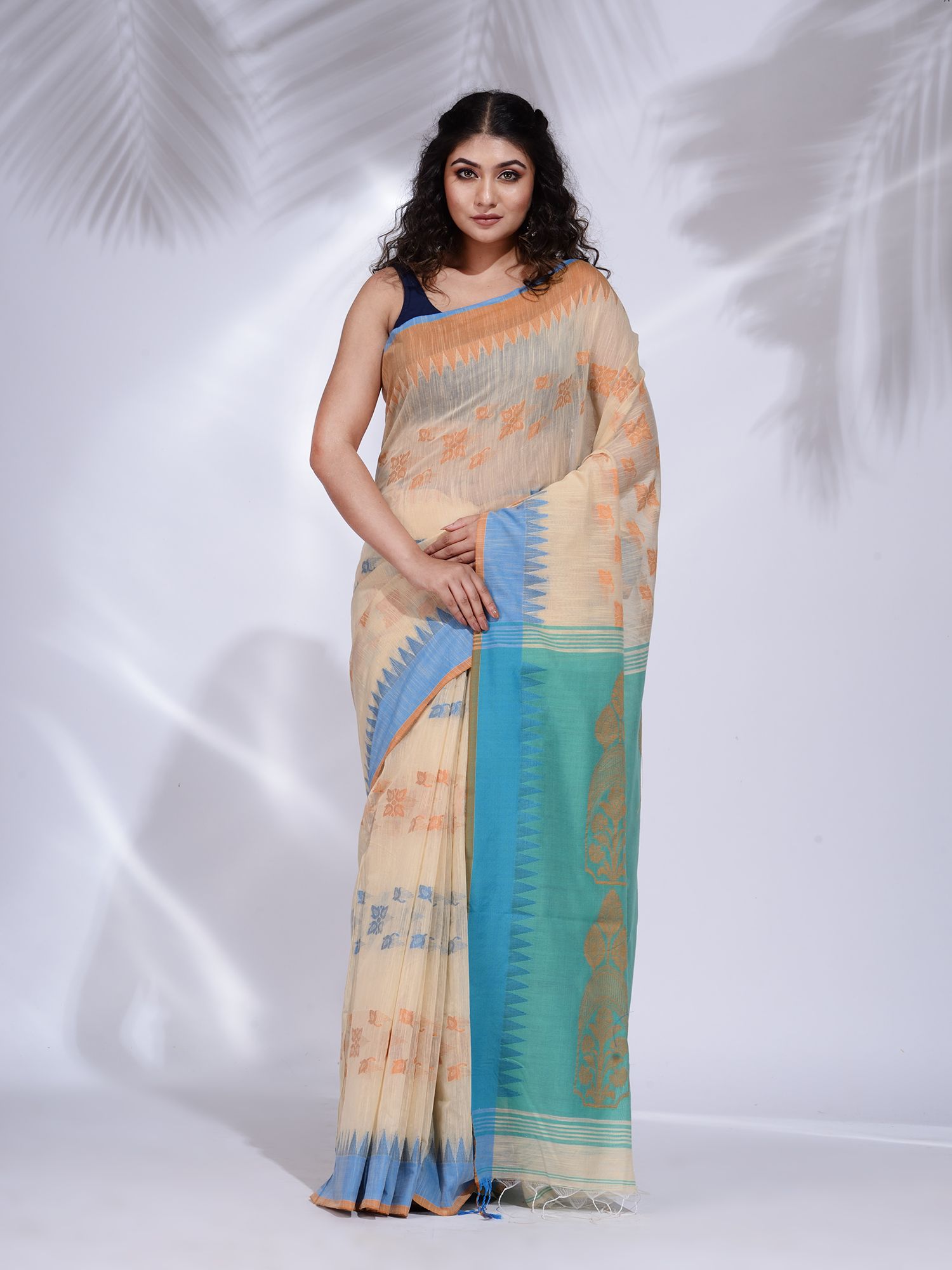 Handwoven Tussar Mercerised Cotton Jamdani with Temple Border – Amrapali  Boutique