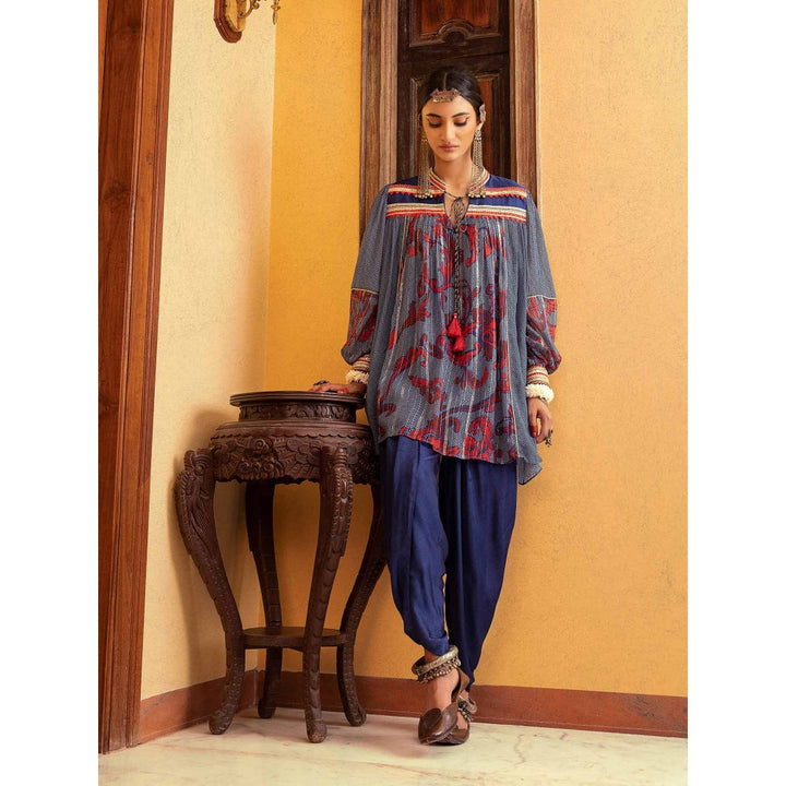 Nadima Saqib Blue Printed and Embroidered Tunic