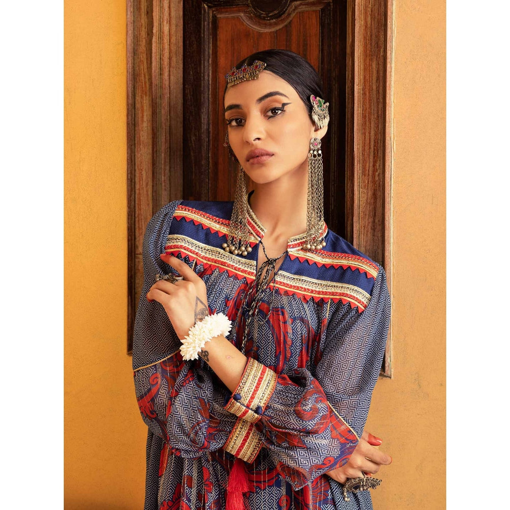 Nadima Saqib Blue Printed and Embroidered Tunic
