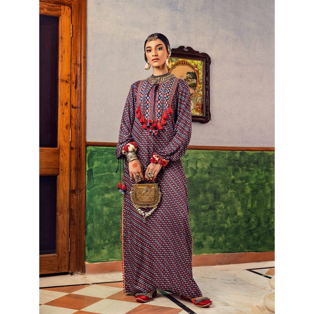 Nadima Saqib Blue Printed and Embroidered Dress