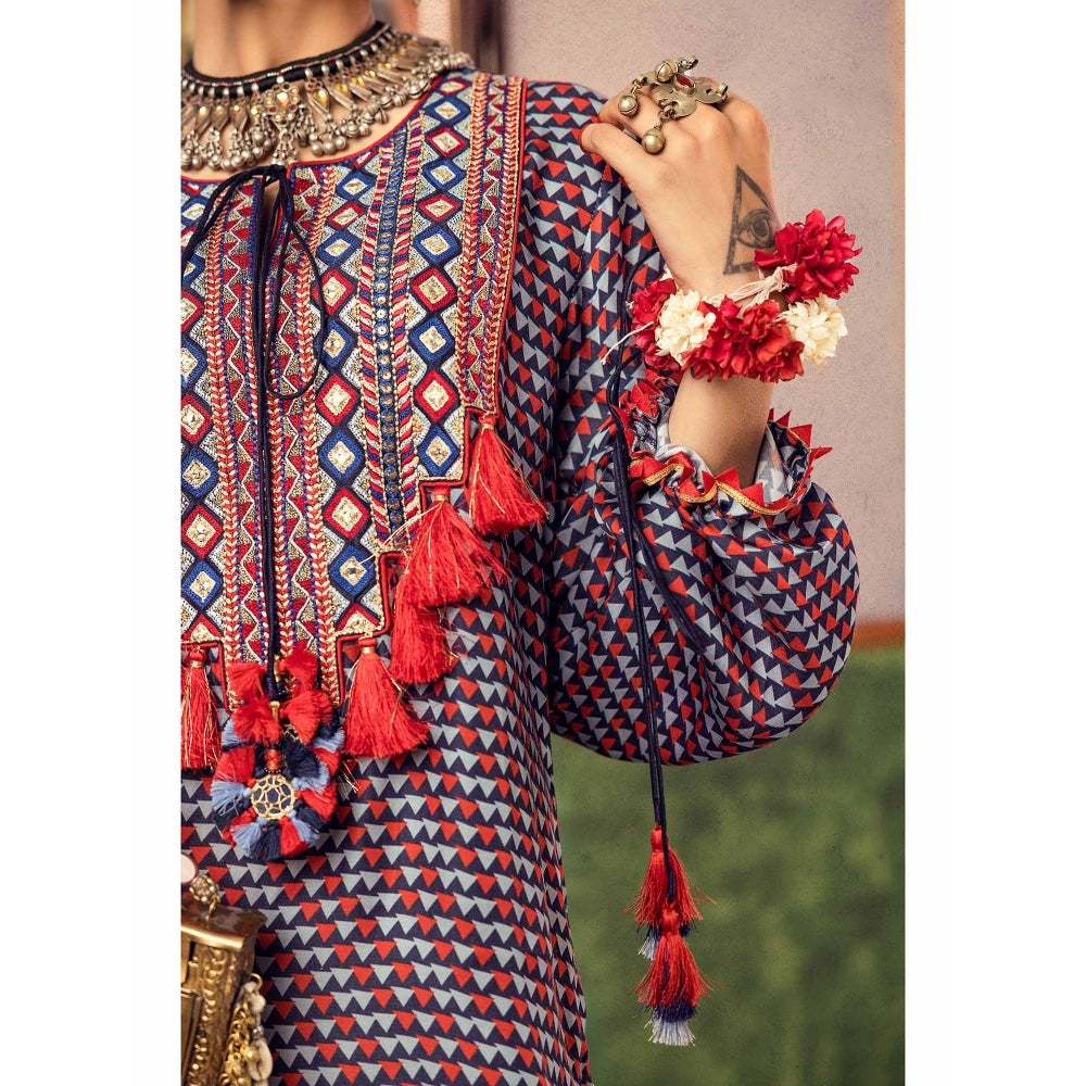 Nadima Saqib Blue Printed and Embroidered Dress