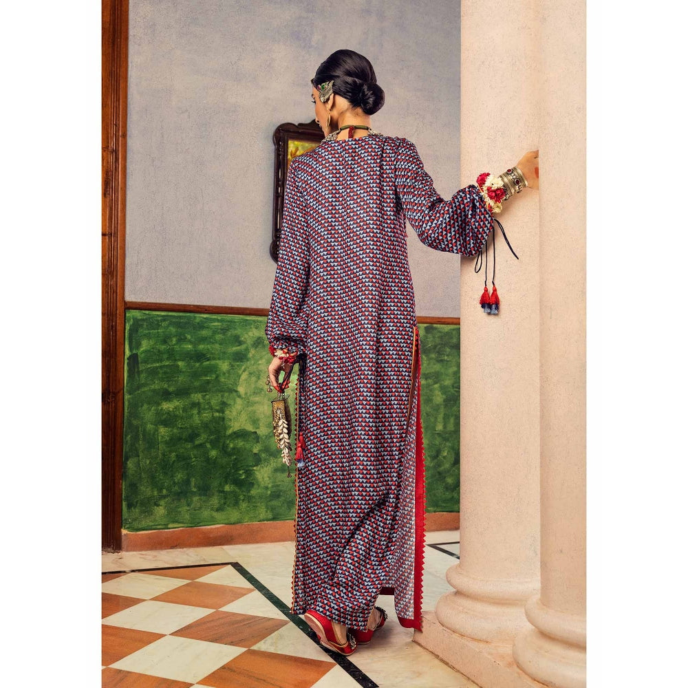 Nadima Saqib Blue Printed and Embroidered Dress