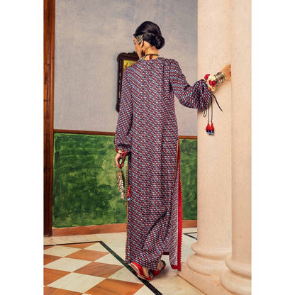 Nadima Saqib Blue Printed and Embroidered Dress