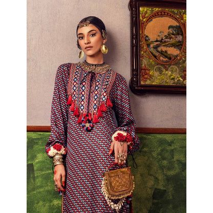 Nadima Saqib Blue Printed and Embroidered Dress