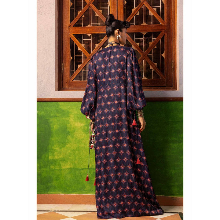 Nadima Saqib Blue Printed and Embroidered Kaftan