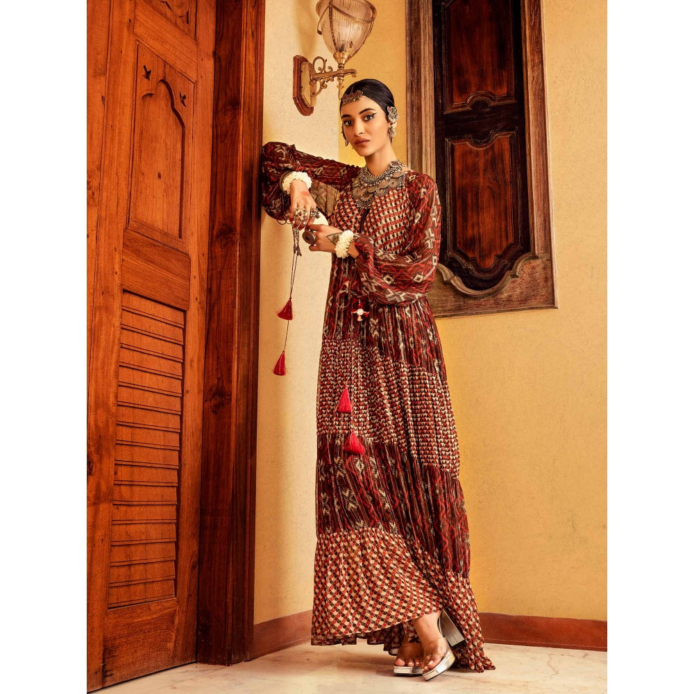 Nadima Saqib Brown Printed Tiered Dress