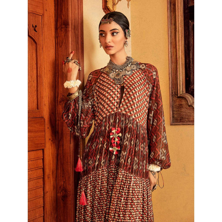Nadima Saqib Brown Printed Tiered Dress