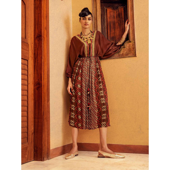 Nadima Saqib Brown Printed and Embroidered Dress