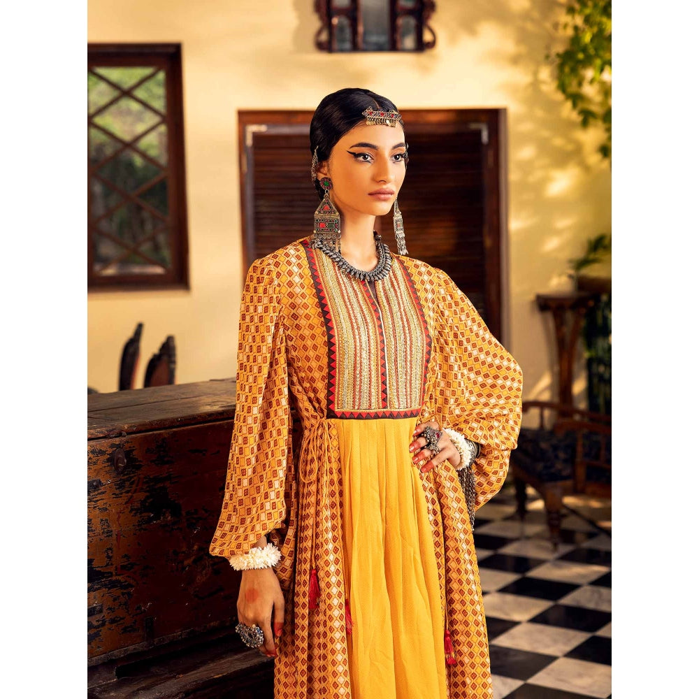 Nadima Saqib Yellow Printed and Embroidered Dress