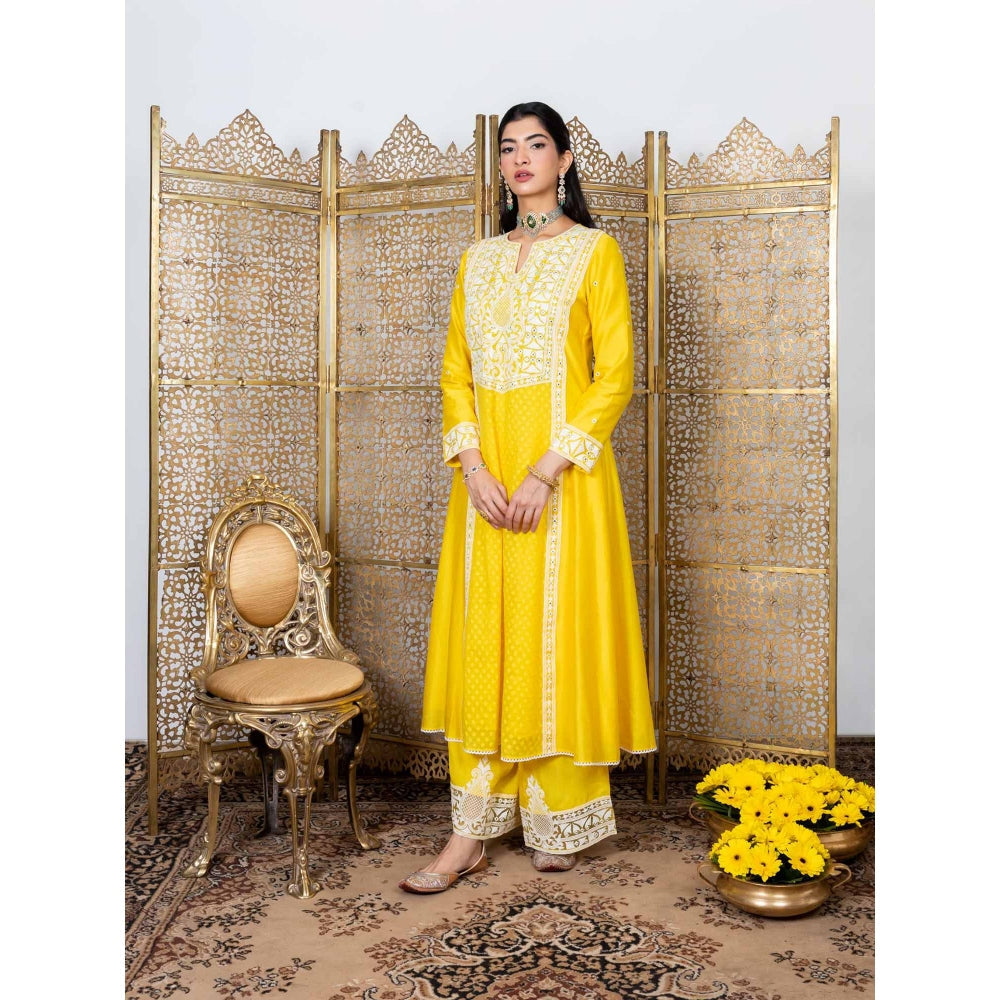 Nadima Saqib Yellow Embroidered Palazzo (Set of 3)