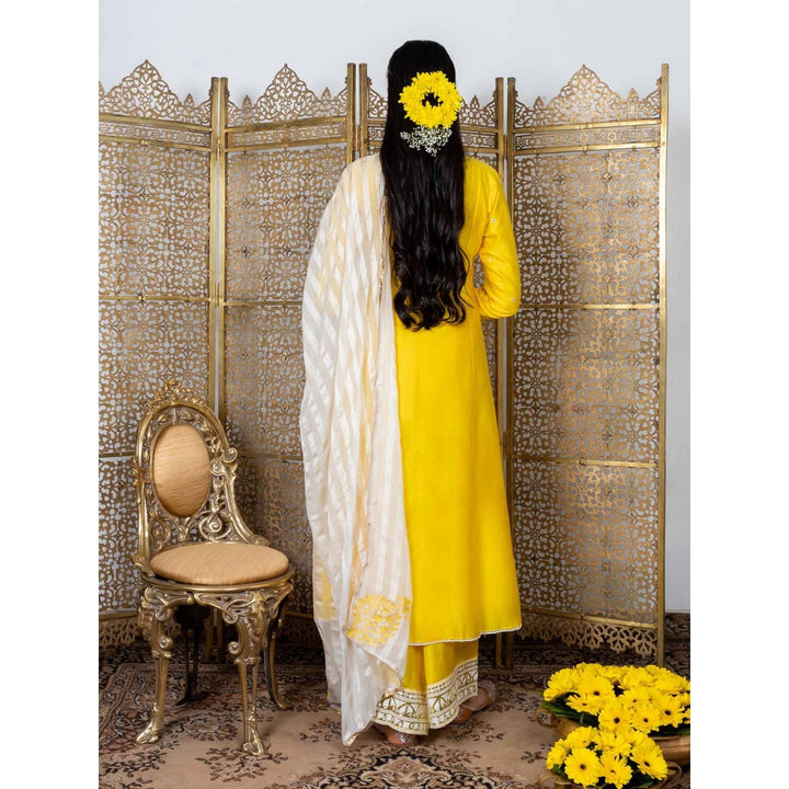 Nadima Saqib Yellow Embroidered Palazzo (Set of 3)