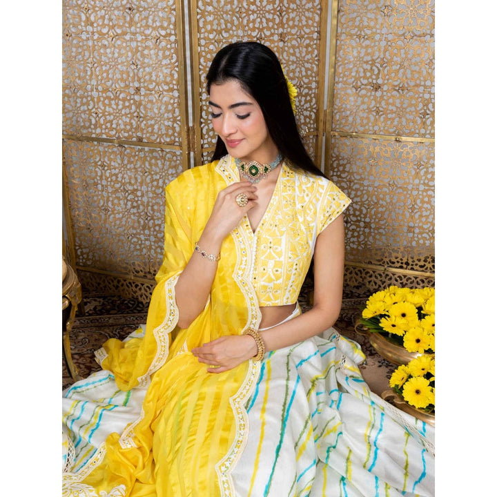 Nadima Saqib Yellow-White Embroidered Lehenga (Set of 3)