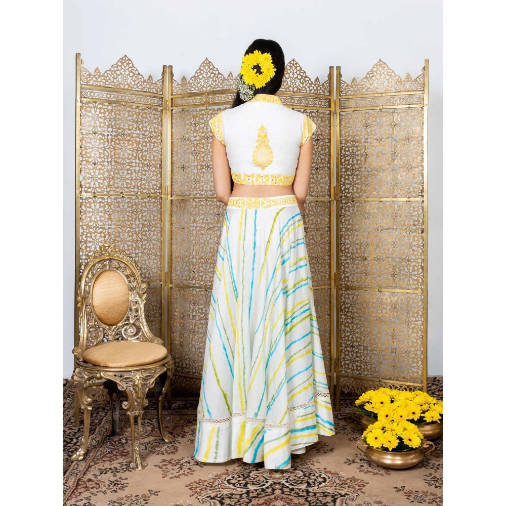 Nadima Saqib Yellow-White Embroidered Lehenga (Set of 3)