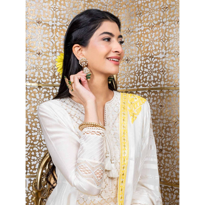 Nadima Saqib Yellow-White Embroidered Kurta (Set of 3)