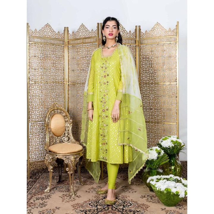 Nadima Saqib Green Embroidered Kurta Leggings (Set of 3)