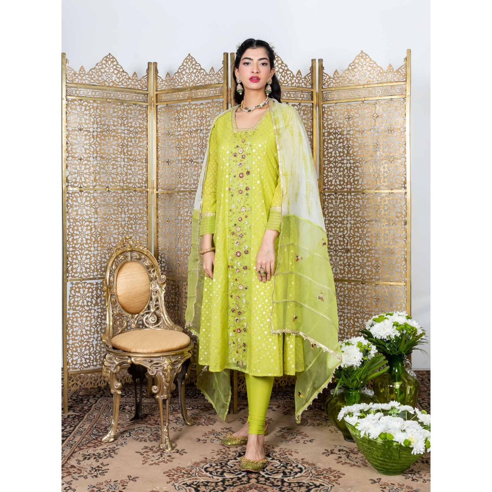 Nadima Saqib Green Embroidered Kurta Leggings (Set of 3)