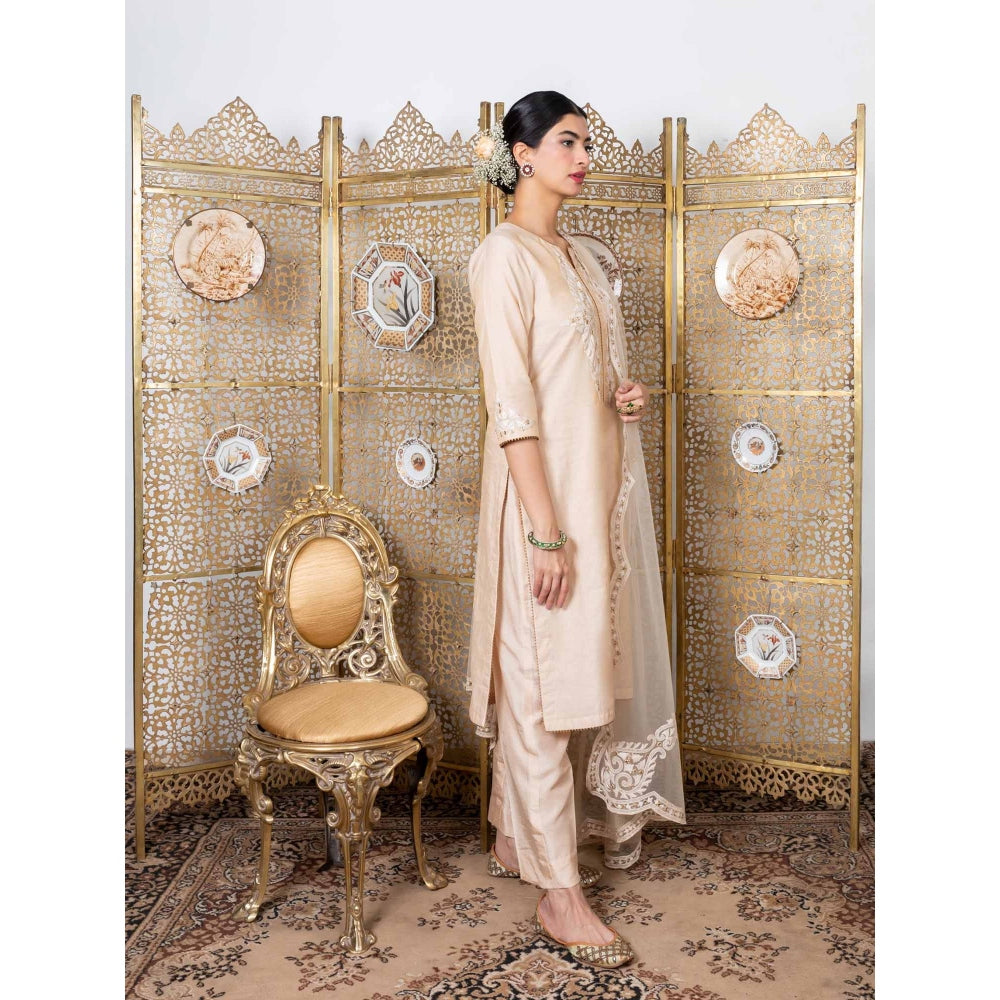 Nadima Saqib Beige Embroidered Kurta (Set of 3)