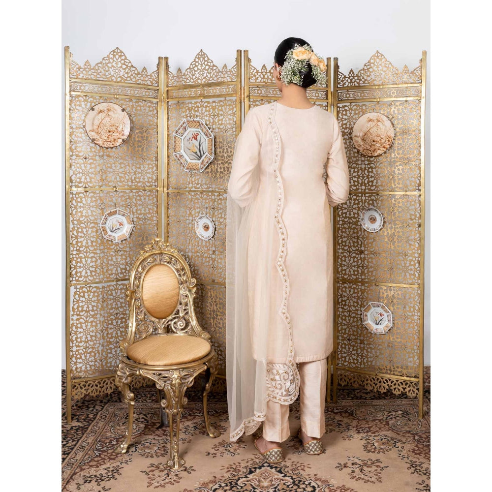 Nadima Saqib Beige Embroidered Kurta (Set of 3)
