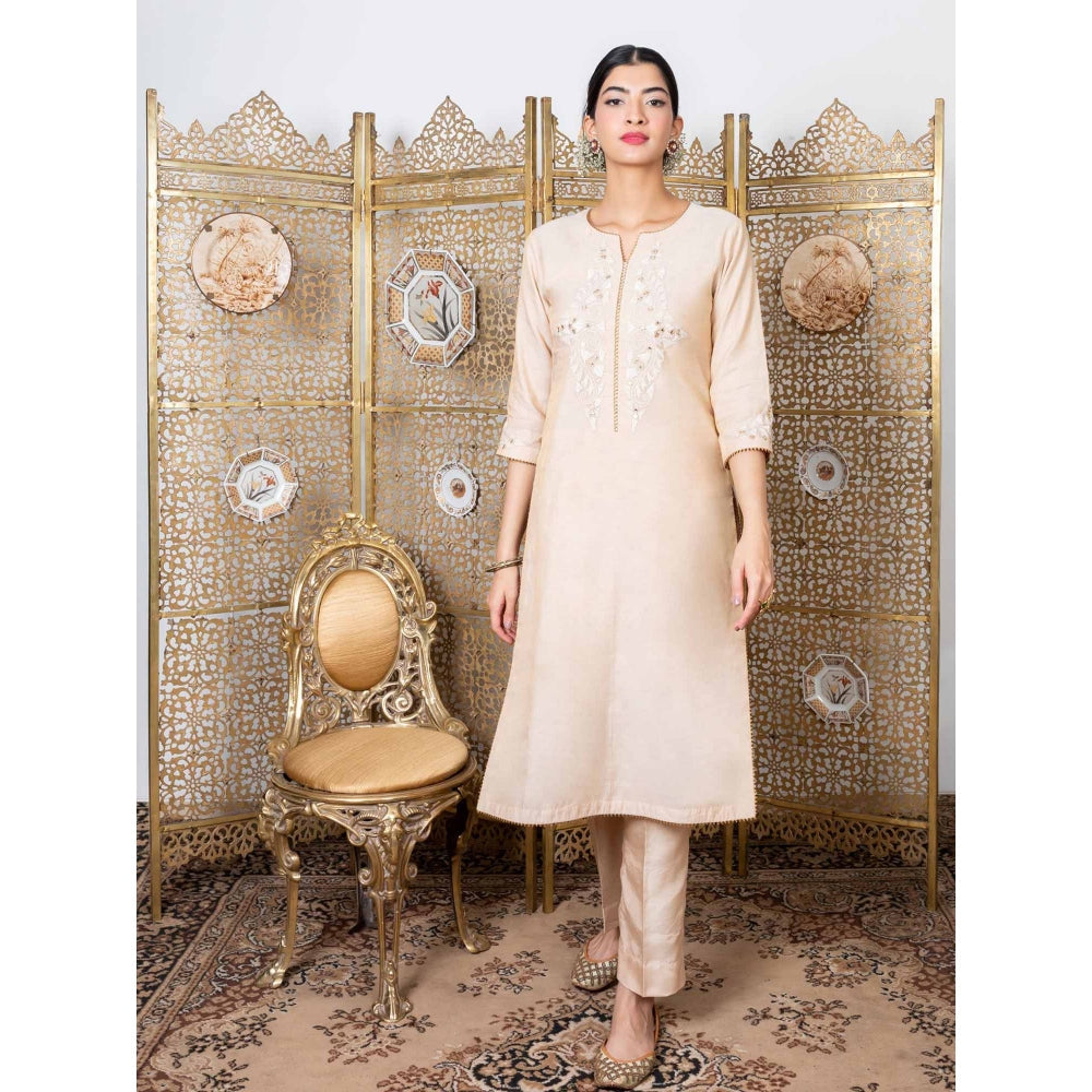 Nadima Saqib Beige Embroidered Kurta (Set of 3)