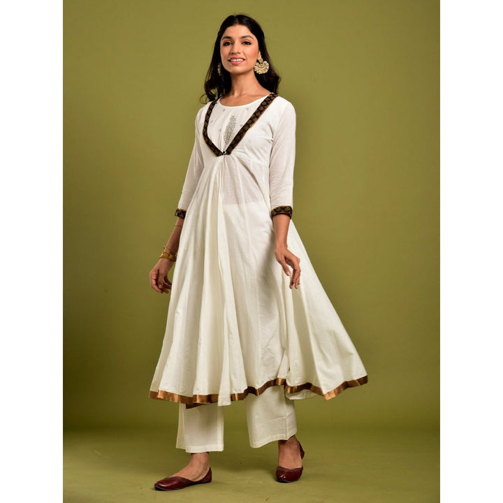 Naksh Jaipur Off White Angarakha With Pants (Set of 2)