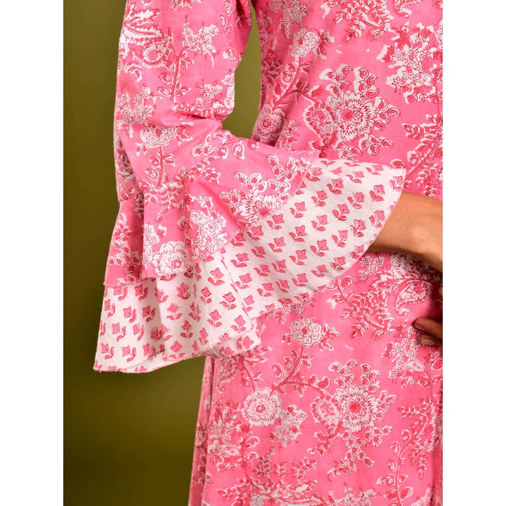 Naksh Jaipur Pink And White Jaal Print Kurta & Dupatta (Set of 2)