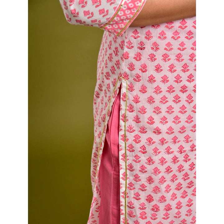 Naksh Jaipur Pink And White Booti Print Kurta & Dupatta (Set of 2)