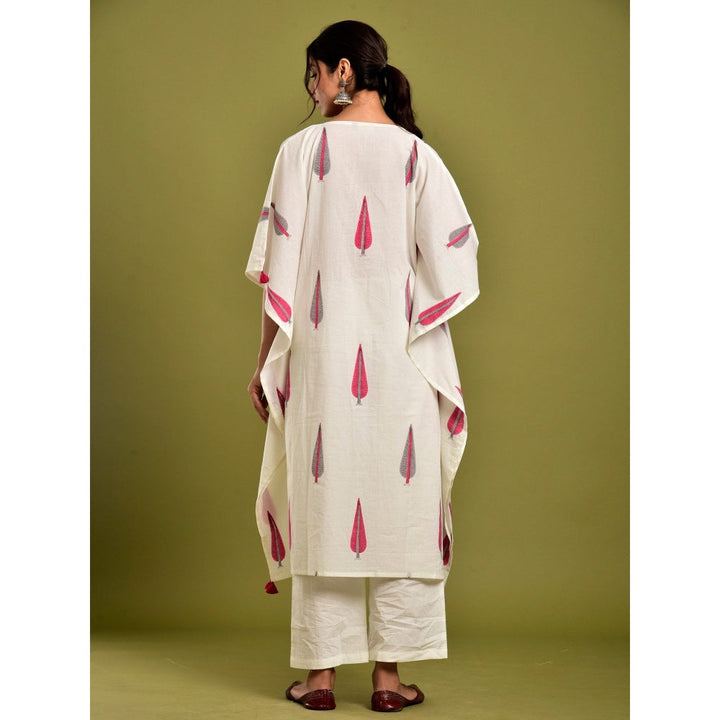 Naksh Jaipur Off-White & Pink Block Print Kaftan