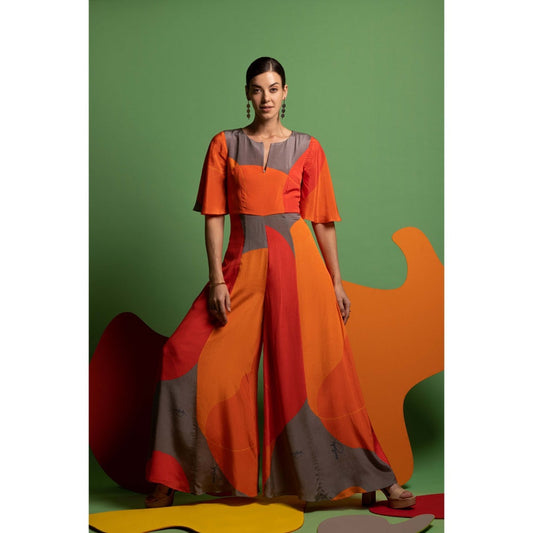 Nautanky Dressing Up Orange & Multi Jumpsuit