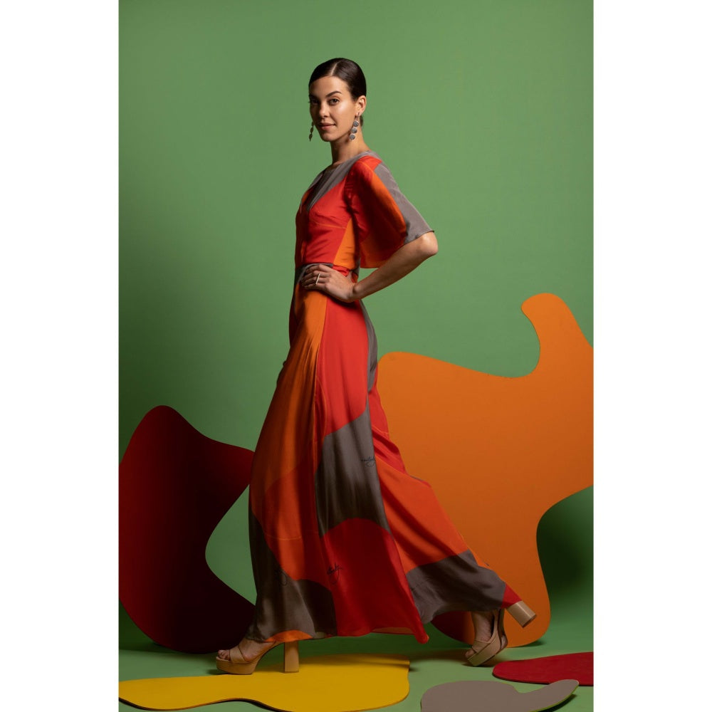 Nautanky Dressing Up Orange & Multi Jumpsuit